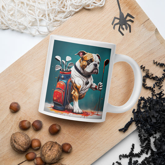 Bulldog Golfer- White glossy mug