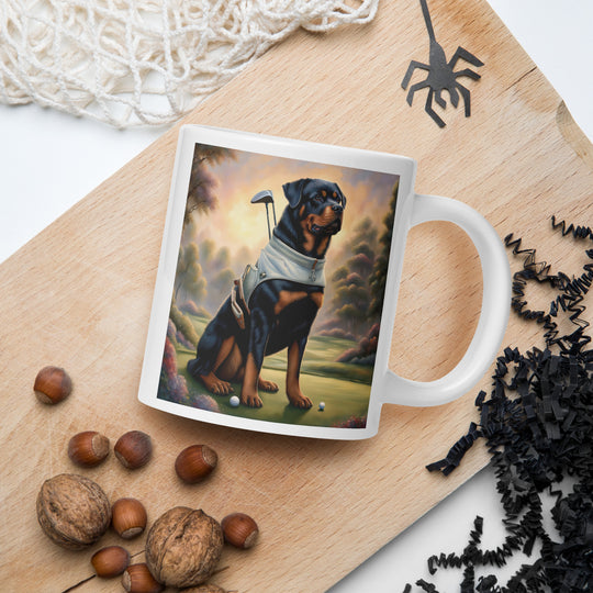 Rottweiler Golfer- White glossy mug v2