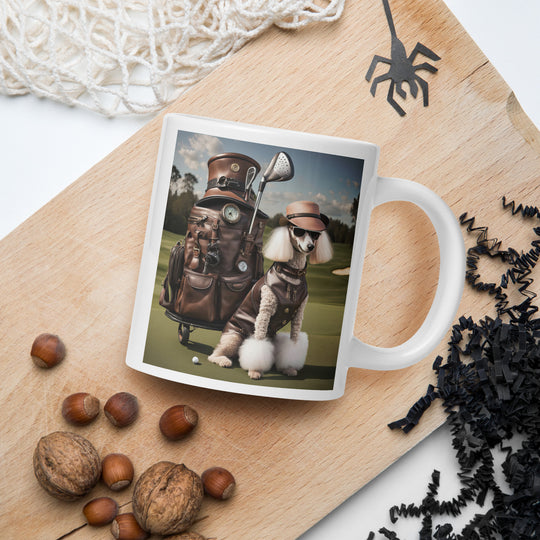 Poodle Golfer- White glossy mug V7