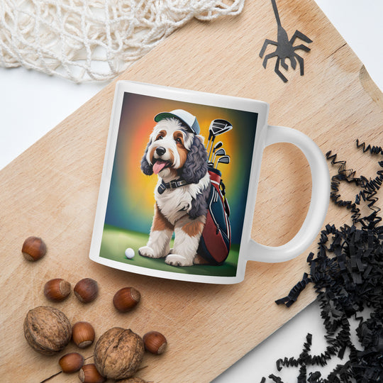 Bernedoodle Golfer- White glossy mug v6