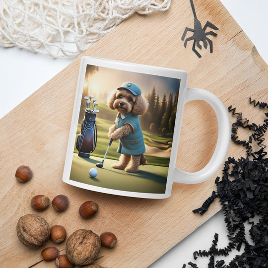 Cavapoo Golfer- White glossy mug v5