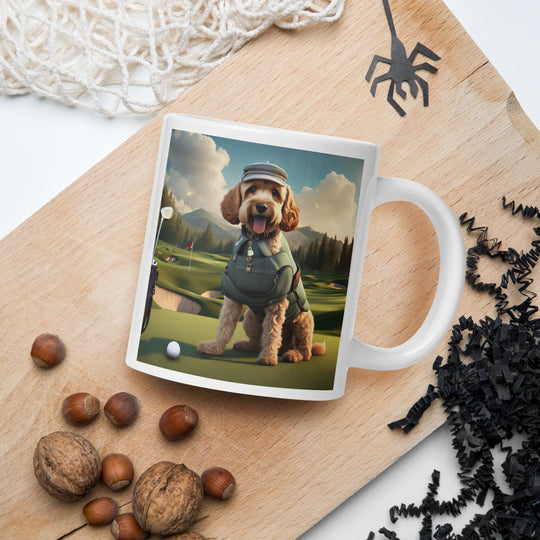 Cockapoo Golfer- White glossy mug v7