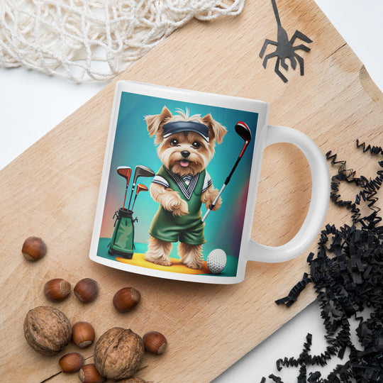 Morkie Golfer- White glossy mug v3