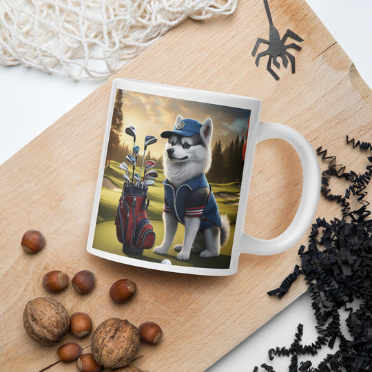 Pomsky Golfer- White glossy mug v4