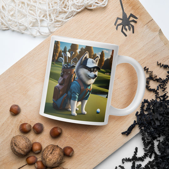 Pomsky Golfer- White glossy mug v10