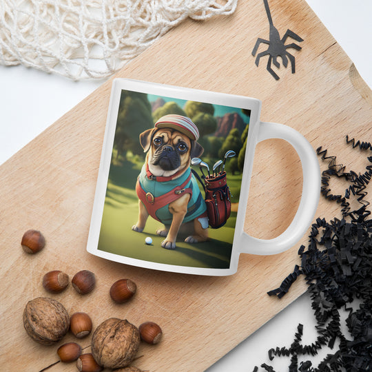 Puggle Golfer- White glossy mug v5