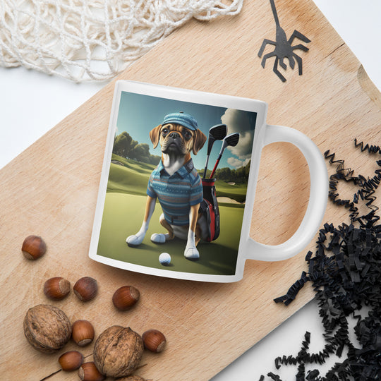 Puggle Golfer- White glossy mug v12