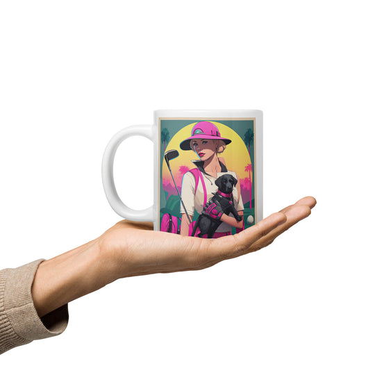 White glossy mug-Labrador Retriever Golfer V10