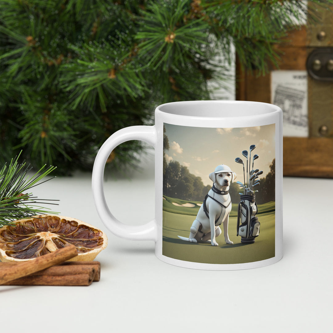 White glossy mug-Labrador Retriever Golfer V13