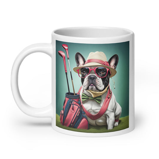 White glossy mug-French Bulldog Golfer V9