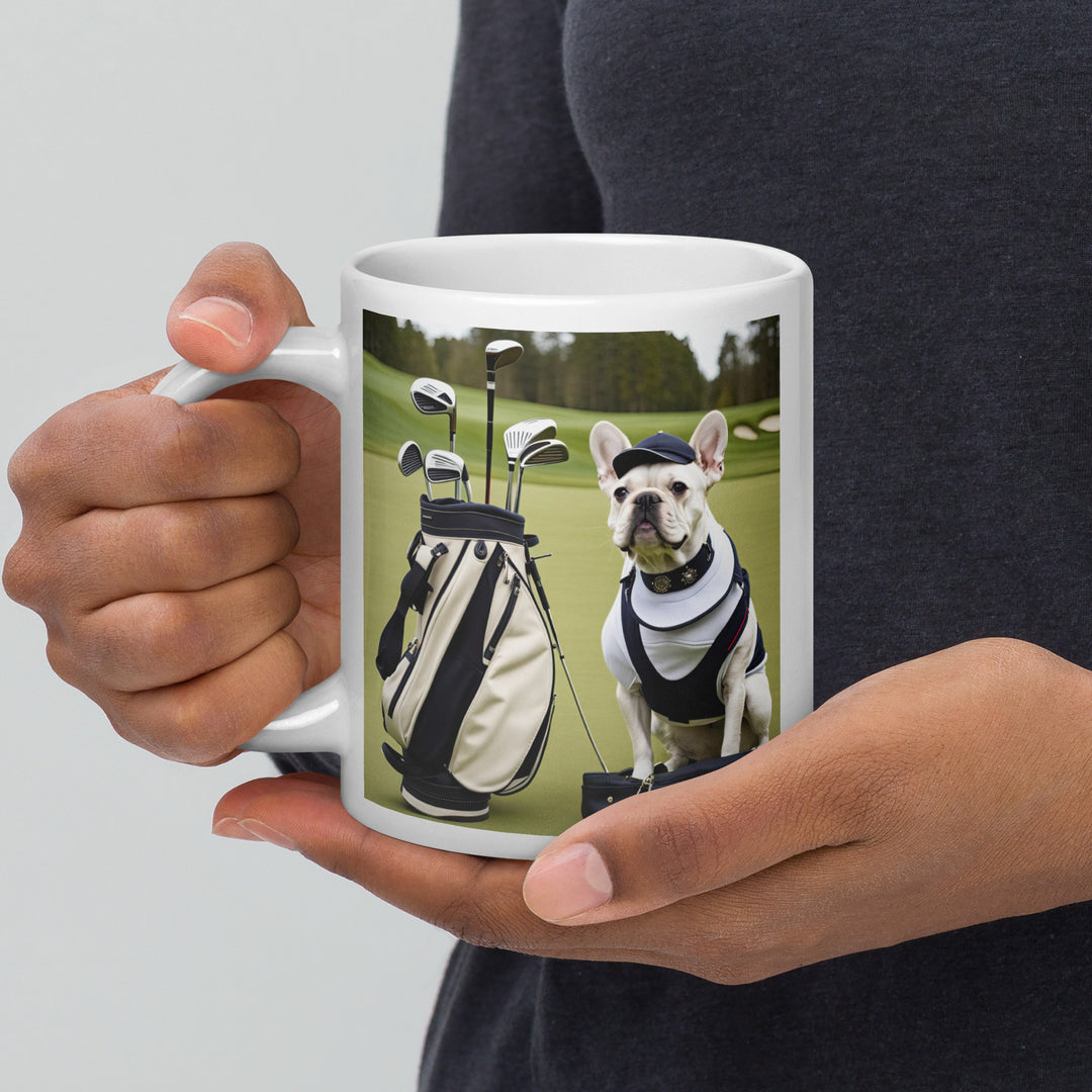 White glossy mug-French Bulldog Golfer V11