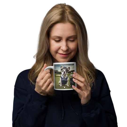 White glossy mug-French Bulldog Golfer V13