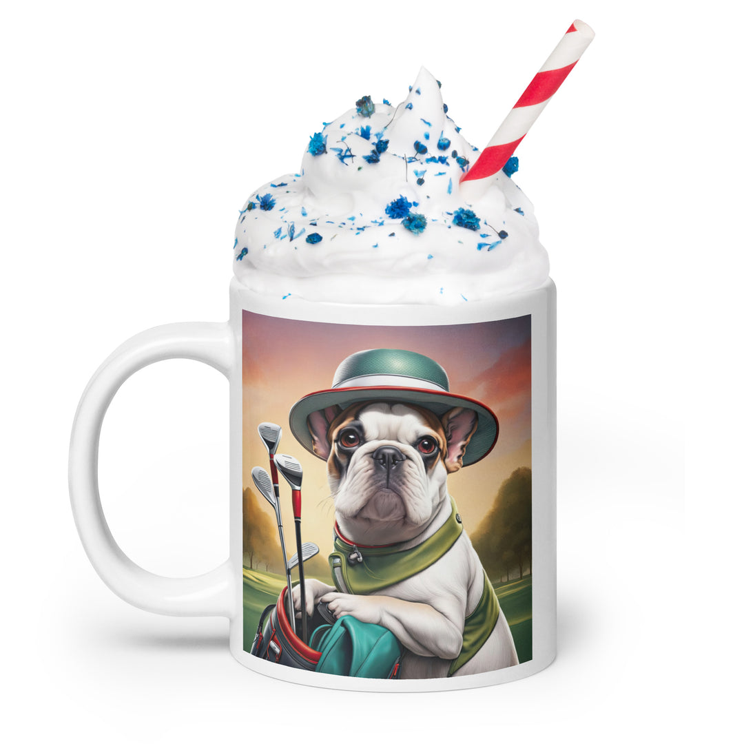 White glossy mug-French Bulldog Golfer V15