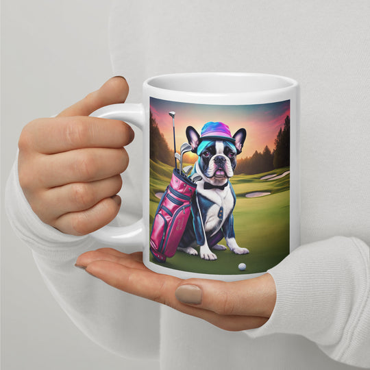 White glossy mug-French Bulldog Golfer V21