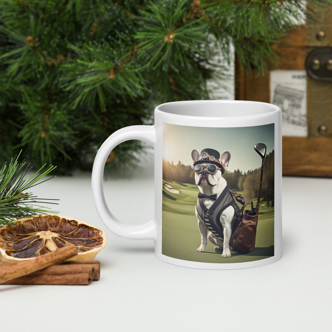 White glossy mug-French Bulldog Golfer V22