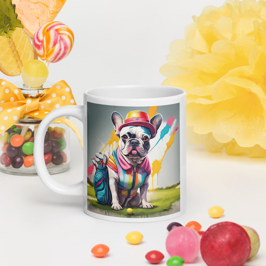 White glossy mug-French Bulldog Golfer V23