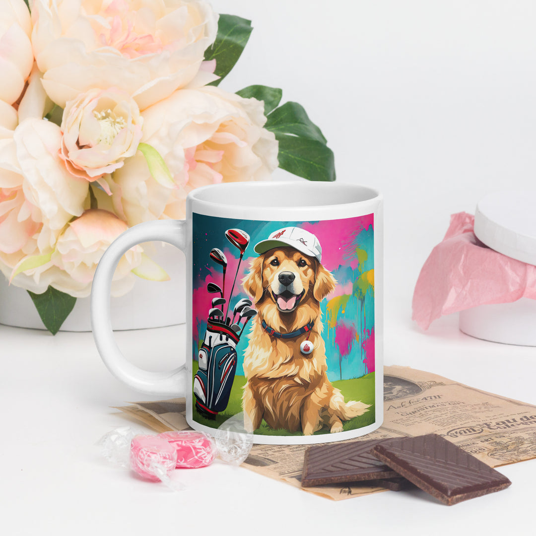 Golden Retriever Golfer- White glossy mug v2