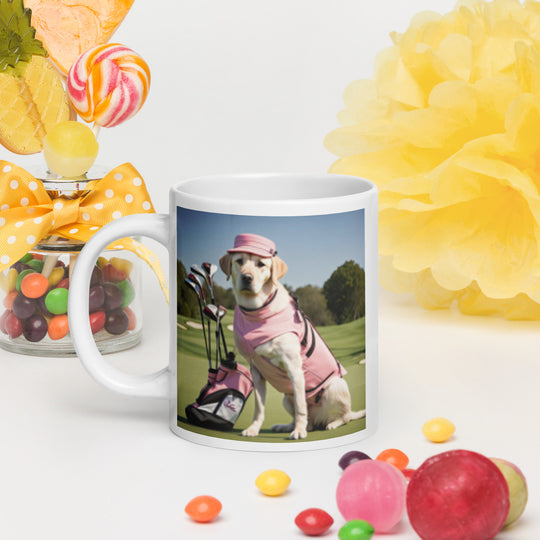 Golden Retriever Golfer-White glossy mug