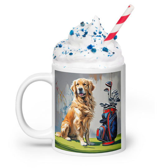 Golden Retriever Golfer- White glossy mug v3