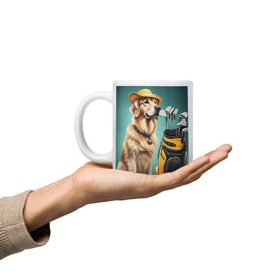 Golden Retriever Golfer- White glossy mug v4