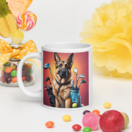 German Shepherd Golfer- White glossy mug v2