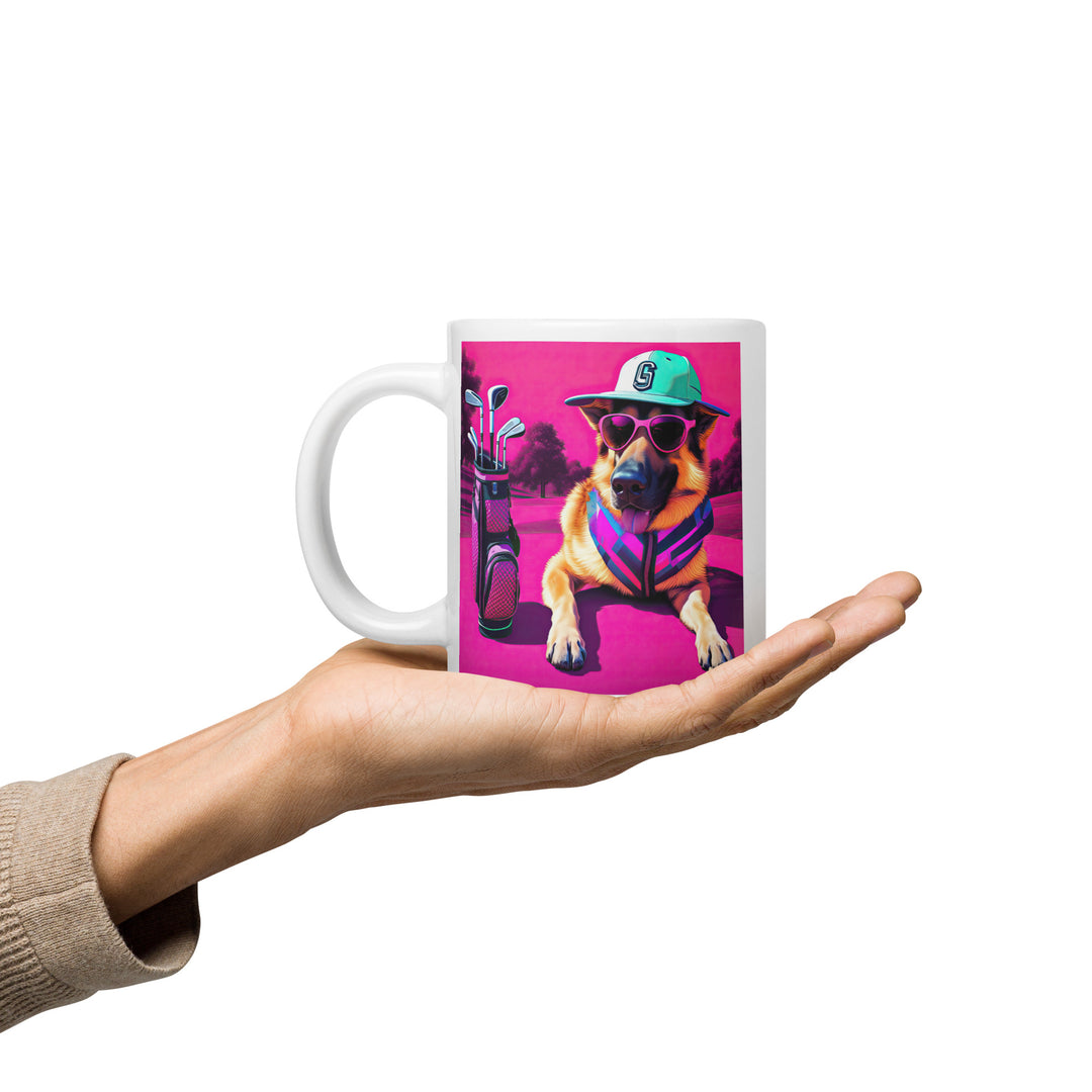 German Shepherd Golfer- White glossy mug v3