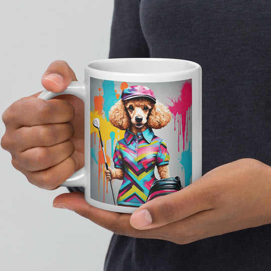 Poodle Golfer- White glossy mug v3
