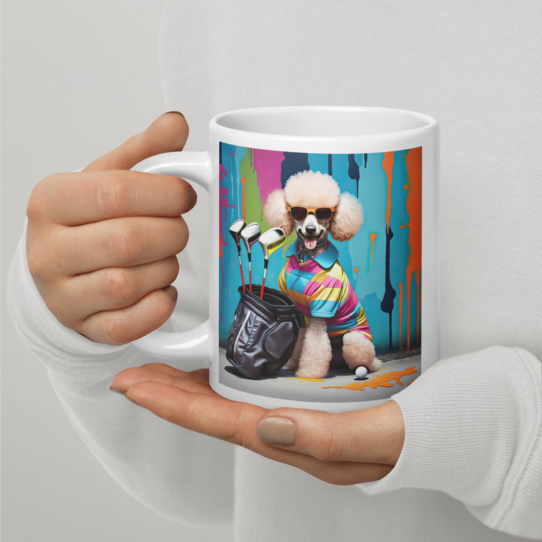Poodle Golfer- White glossy mug v2