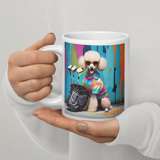 Poodle Golfer- White glossy mug v2