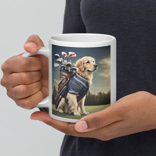 Golden Retriever Golfer- White glossy mug v6