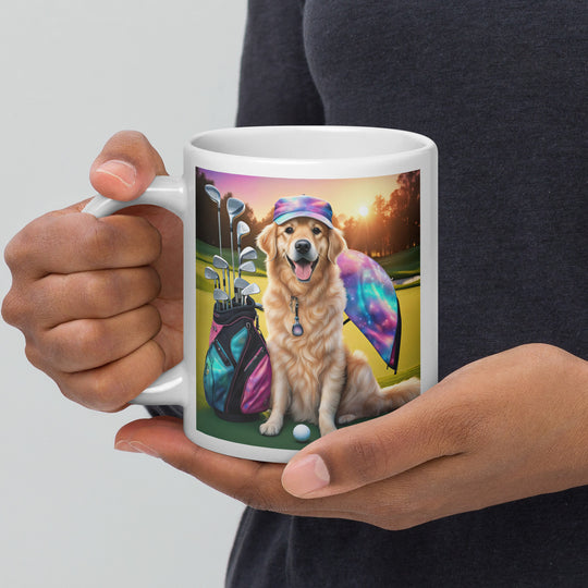 Golden Retriever Golfer- White glossy mug v10