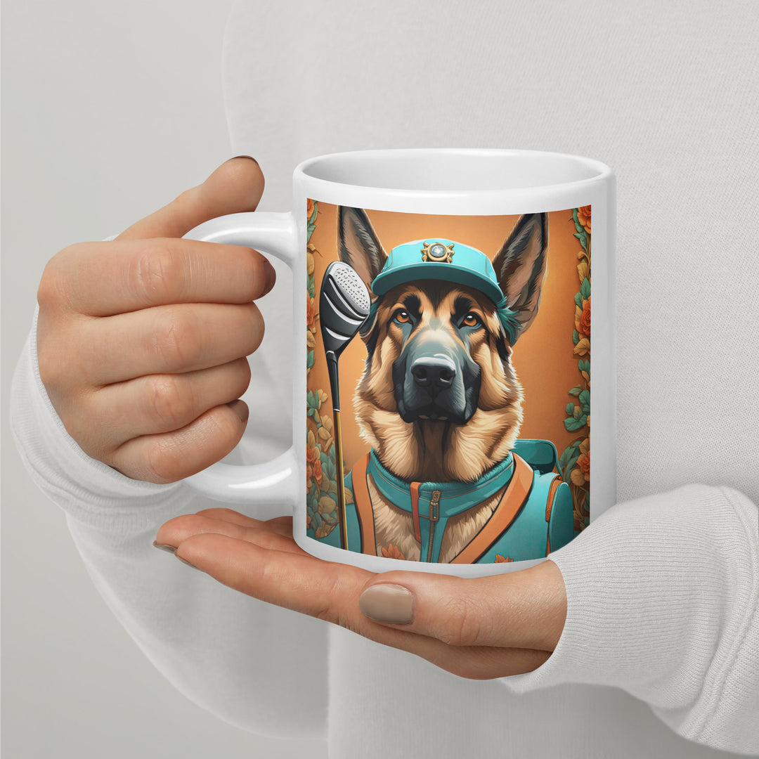 German Shepherd Golfer- White glossy mug V7