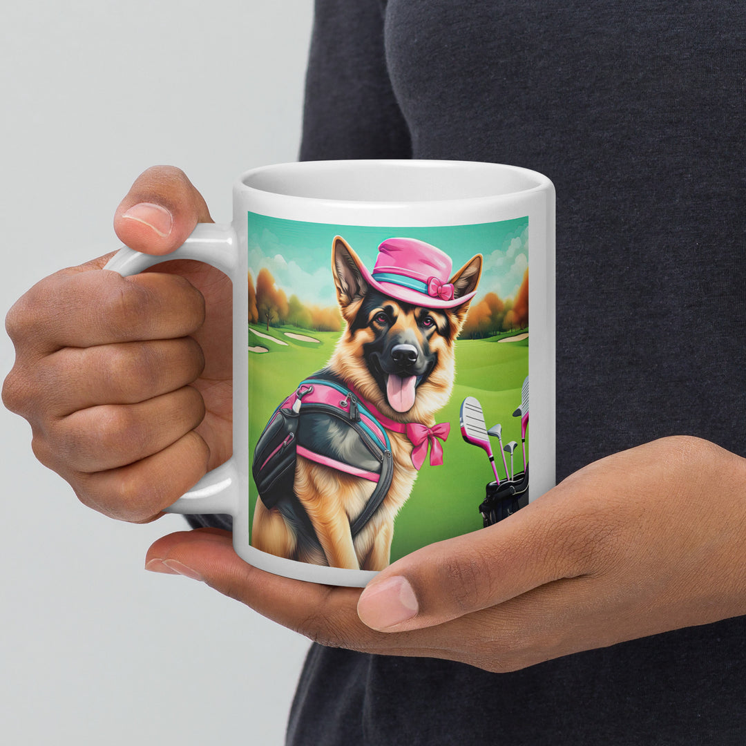 German Shepherd Golfer- White glossy mug V9