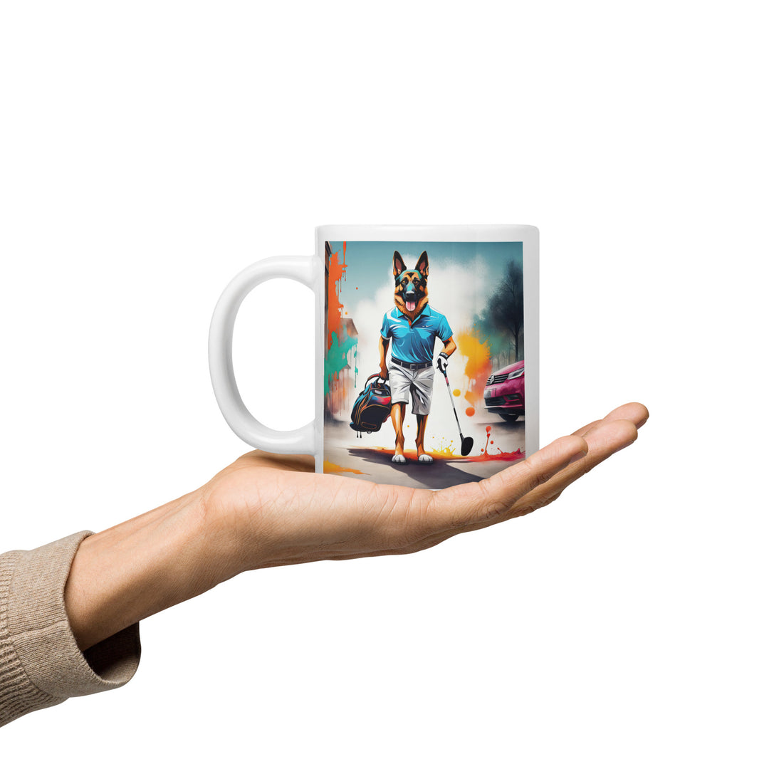 German Shepherd Golfer- White glossy mug V12