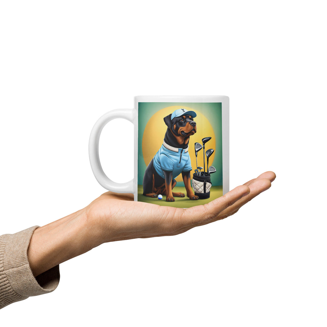 Rottweiler Golfer- White glossy mug v3