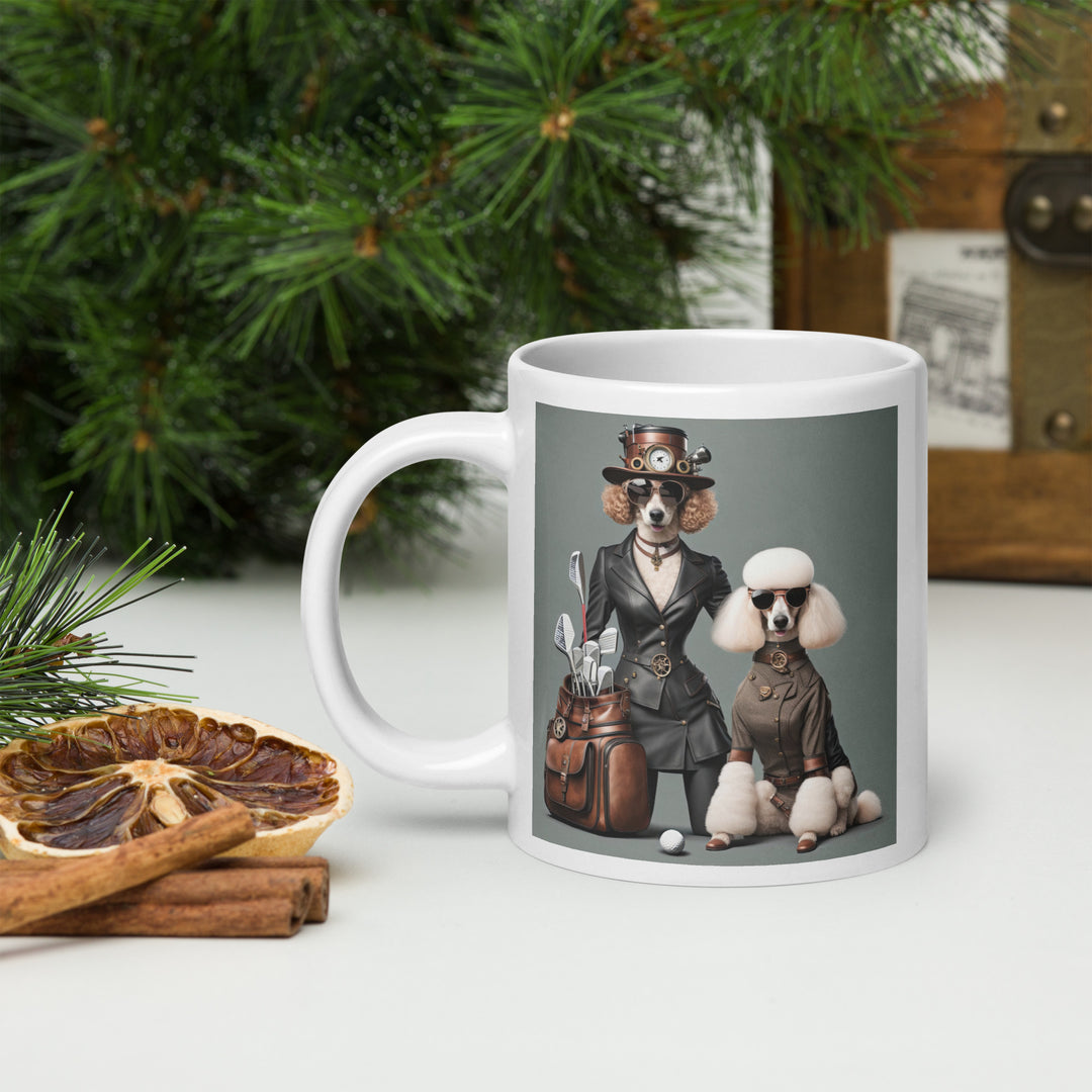 Poodle Golfer- White glossy mug V6