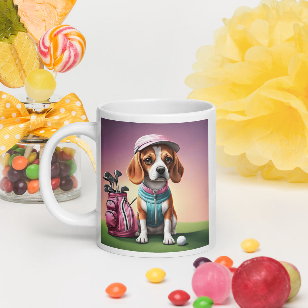 Beagle Golfer- White glossy mug v3