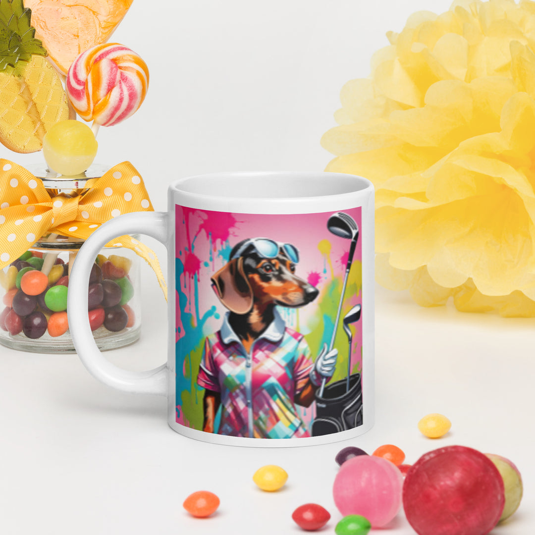 Dachshund Golfer- White glossy mug v2