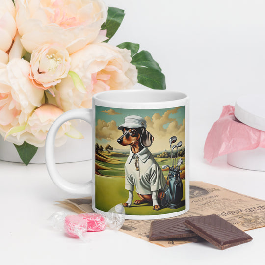 Dachshund Golfer- White glossy mug v3