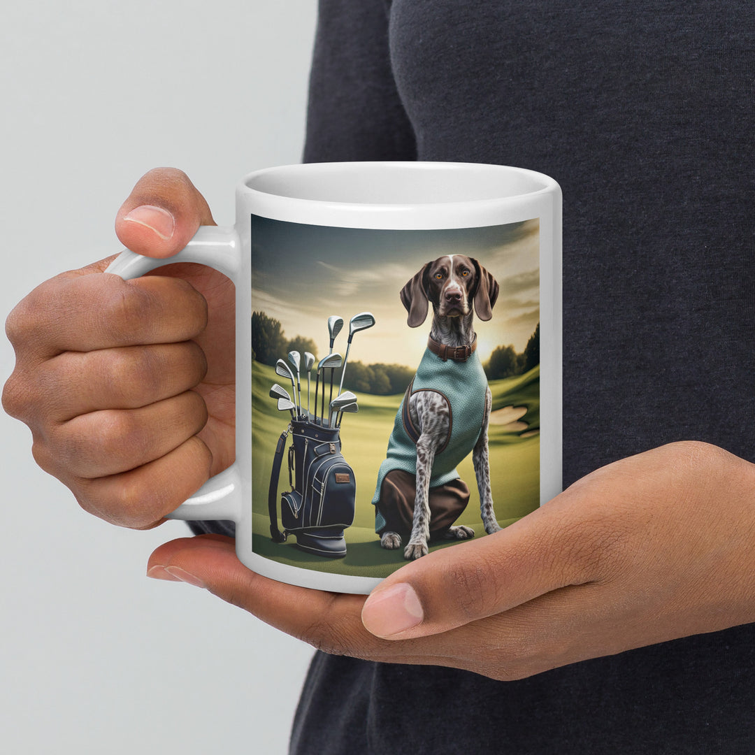 German Shorthaired Pointer Golfer- White glossy mug v2