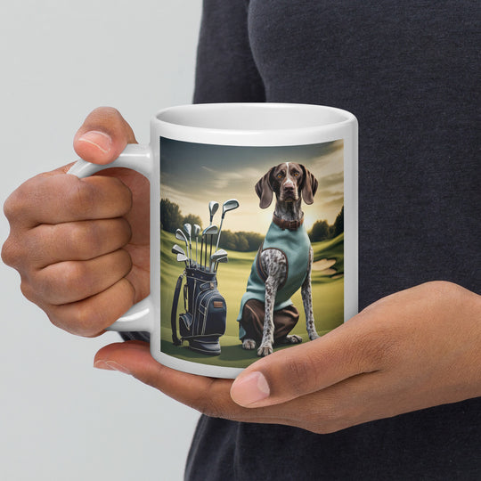 German Shorthaired Pointer Golfer- White glossy mug v2