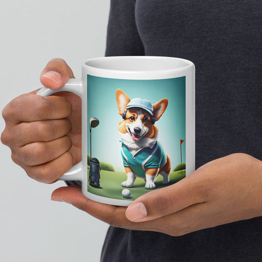 Pembroke Welsh Corgi Golfer- White glossy mug
