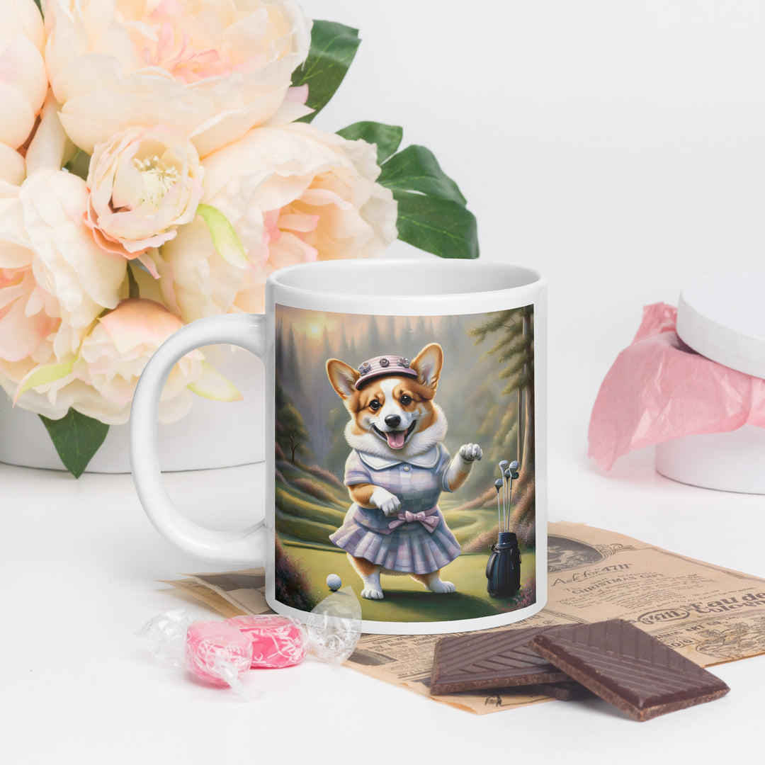 Pembroke Welsh Corgi Golfer- White glossy mug v2