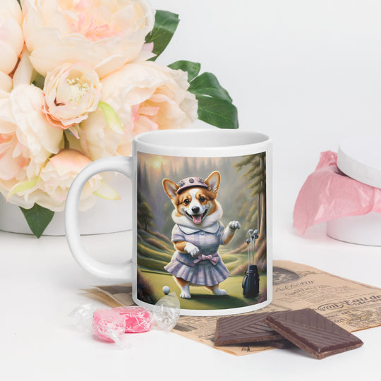 Pembroke Welsh Corgi Golfer- White glossy mug v2