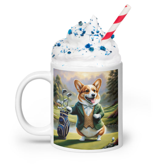 Pembroke Welsh Corgi Golfer- White glossy mug v4