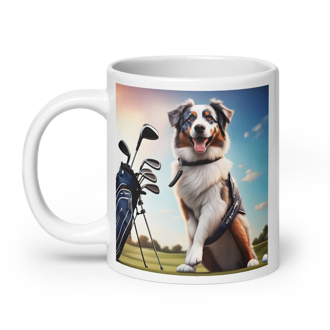 Australian Shepherd Golfer- White glossy mug