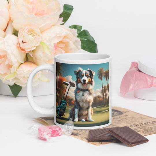 Australian Shepherd Golfer- White glossy mug v2