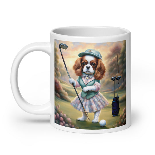 Cavalier King Charles Spaniel Golfer- White glossy mug