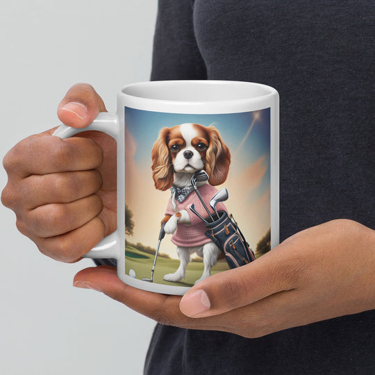 Cavalier King Charles Spaniel Golfer- White glossy mug v2