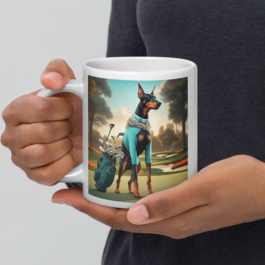 Doberman Pinscher Golfer- White glossy mug v4